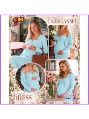 Maternity Strapless Maxi Dress & Cardigan Set Ruched Bust Baby Shower
